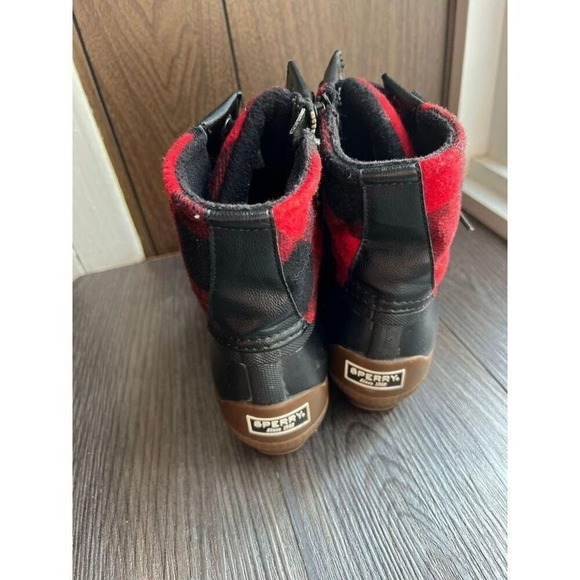 Sperry Buffalo Plaid Duck Boots‎ Red Black Waterproof Winter Ankle Boots - Picture 3 of 7